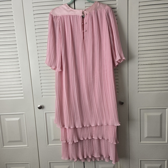 Vintage 70's David Alan Pleated Tiered Dress Pink Size 16½-36 On Tag - Picture 2 of 10